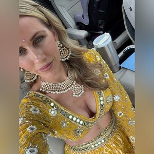 Yellow hand embroidered Lehenga - size M